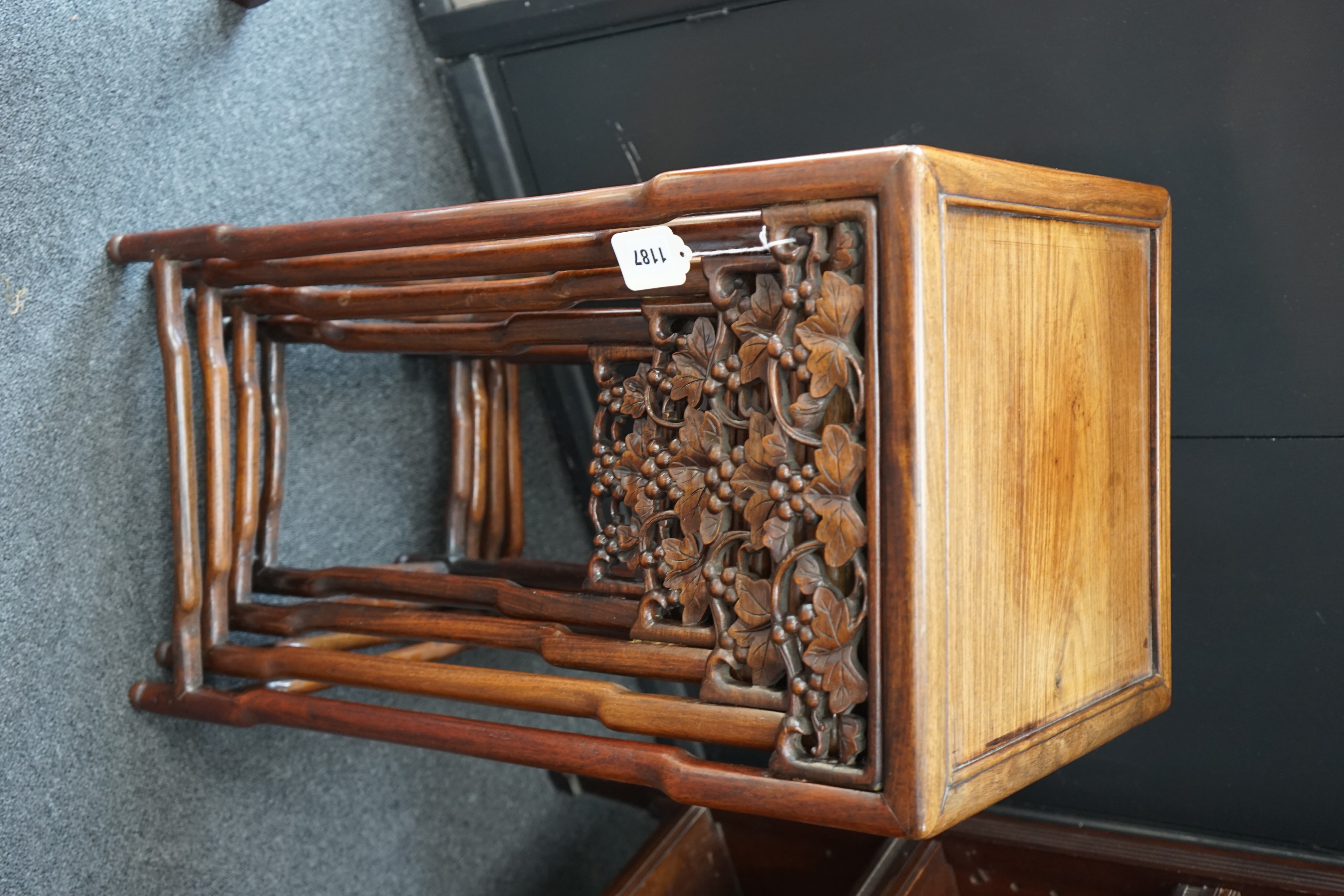 A quartetto of Chinese hongmu tea tables, 38cm square, height 73cm